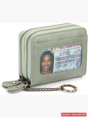 Small Leather RFID Blocking Wallet with Keychain, Credit Card Holder